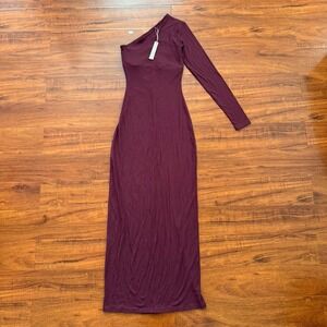 Skims Soft Lounge One Shoulder Long Dress In Bordeaux Sz Small NWT Sold Out